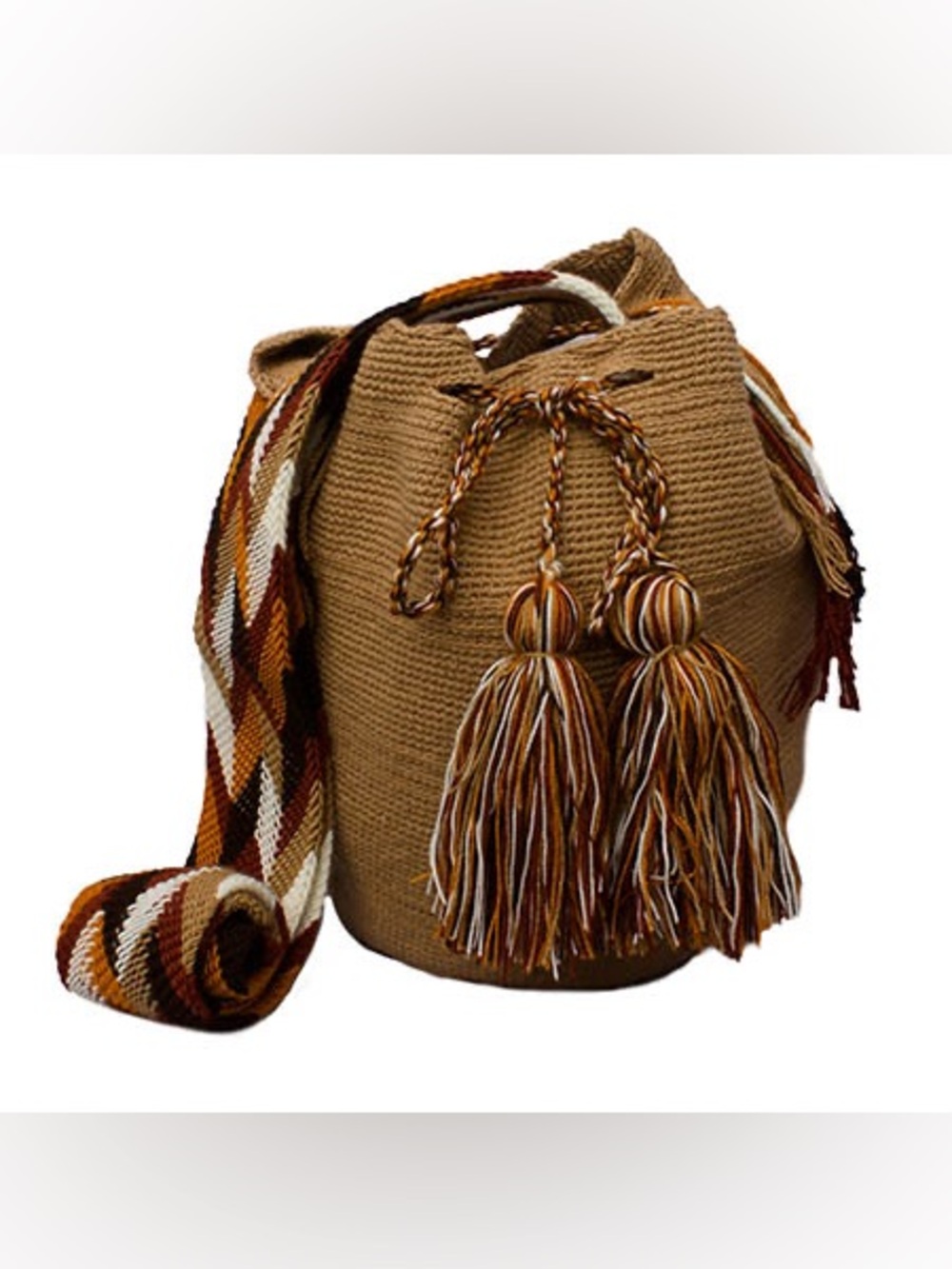 Boho Authentic Wayuu Mochila Crossbody Bag w/ Geometric Strap Tassels
